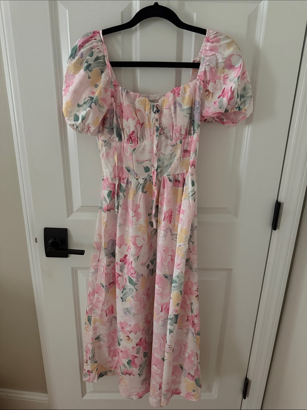 SHEIN Pink Yellow Floral Midi Dress